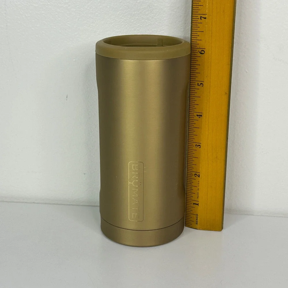 Brumate Hopsulator Slim Can Cooler Gold Tia Booth Signature 12oz Stainless Steel
